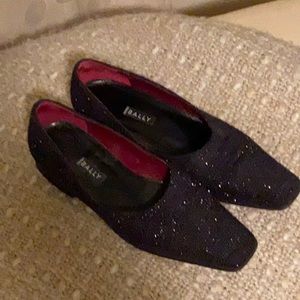 Bally black fabric with speckled silver flats